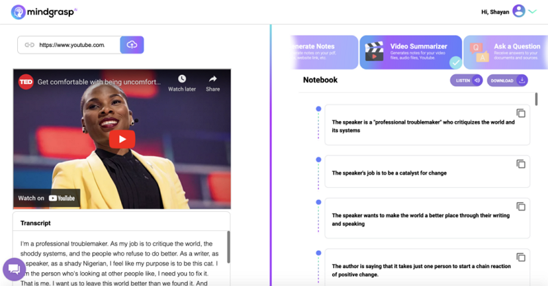 youtube video summarizer ai - mindgrasp