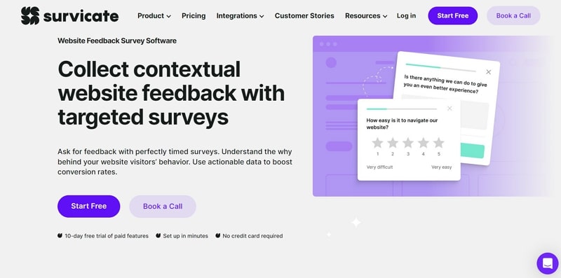feedback website tool - survicate